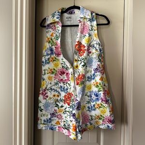 NEW Show Me Your Mumu Reno Cotton Romper Ivory Botanical Floral Denim S !